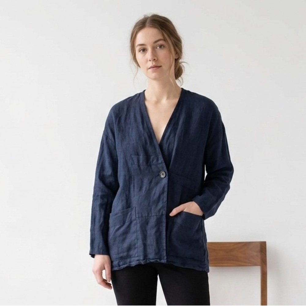 Elsa Esturgie Sz 36 (S) Navy Linen Lagenlook Relaxed Light Jacket